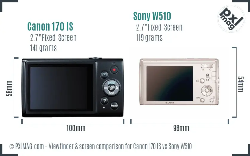 Canon 170 IS vs Sony W510 Screen and Viewfinder comparison