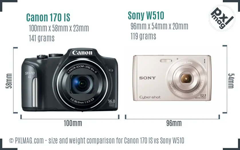 Canon 170 IS vs Sony W510 size comparison