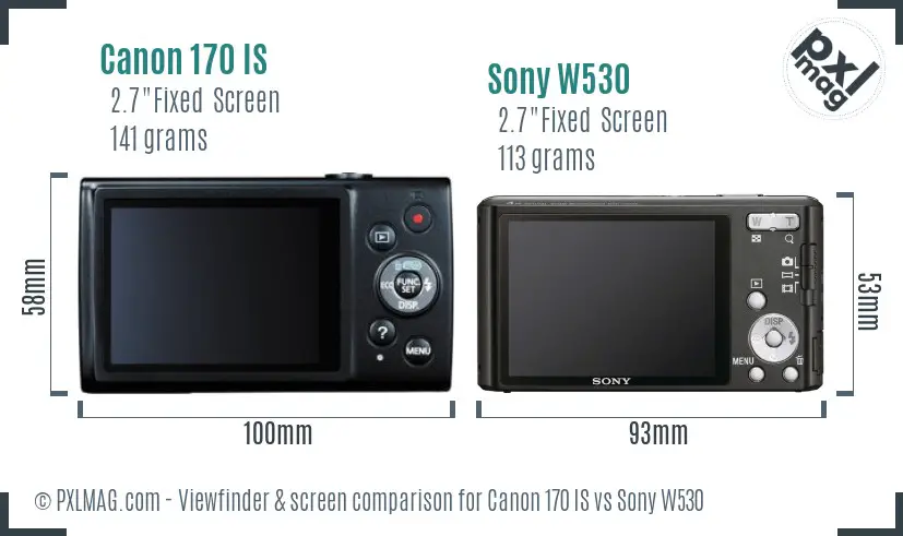 Canon 170 IS vs Sony W530 Screen and Viewfinder comparison