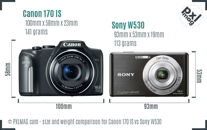 Canon 170 IS vs Sony W530 size comparison