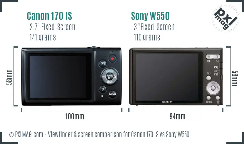 Canon 170 IS vs Sony W550 Screen and Viewfinder comparison