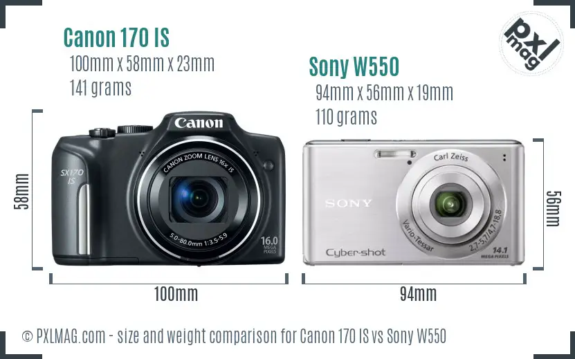 Canon 170 IS vs Sony W550 size comparison