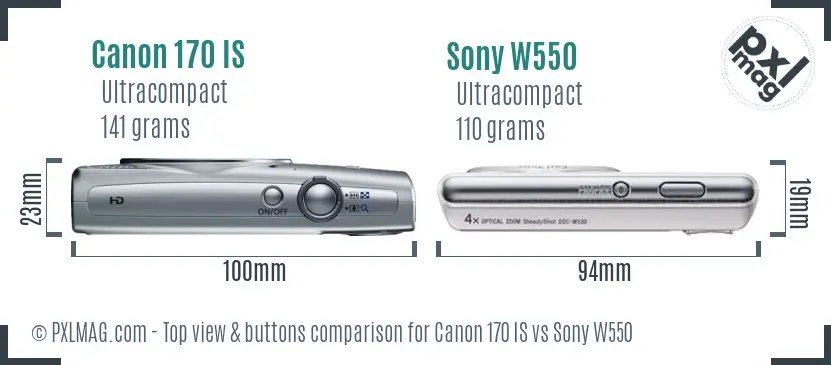 Canon 170 IS vs Sony W550 top view buttons comparison