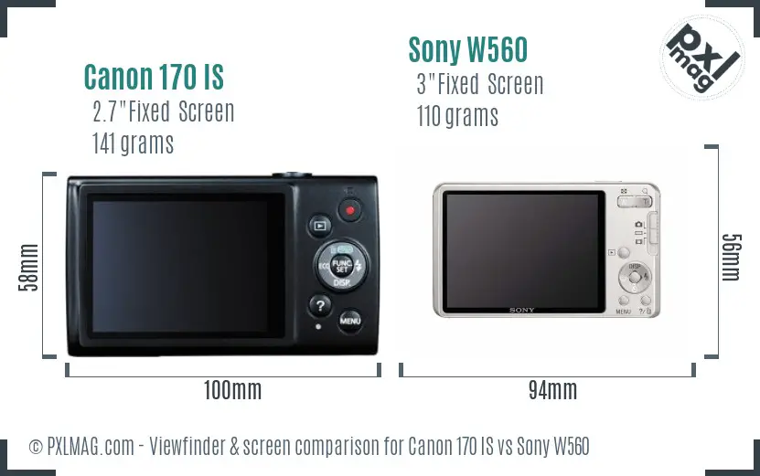 Canon 170 IS vs Sony W560 Screen and Viewfinder comparison