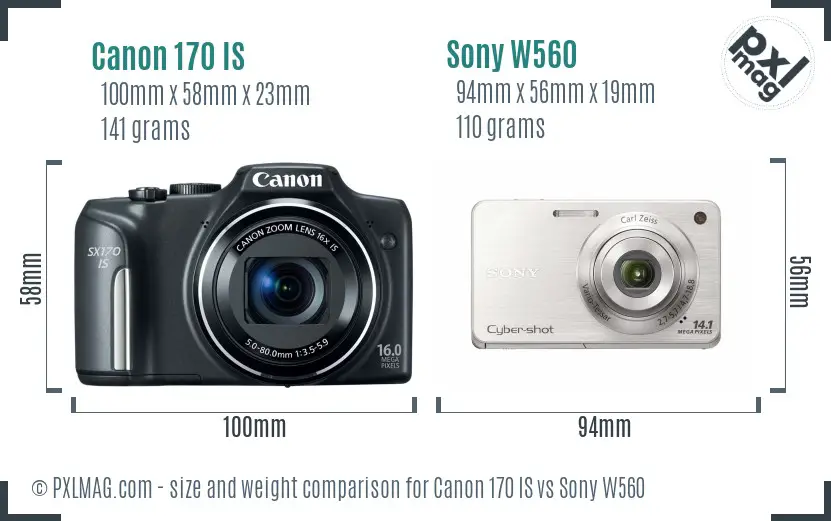 Canon 170 IS vs Sony W560 size comparison