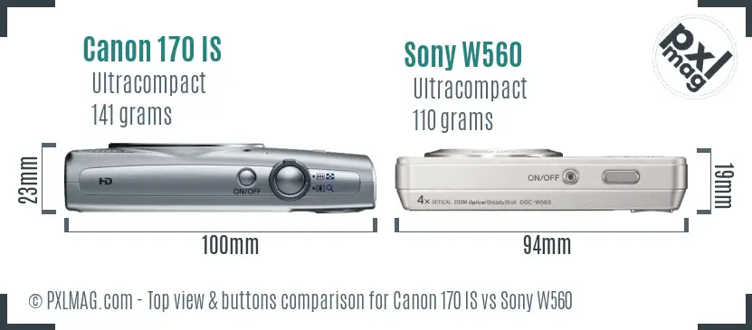 Canon 170 IS vs Sony W560 top view buttons comparison