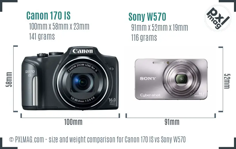 Canon 170 IS vs Sony W570 size comparison