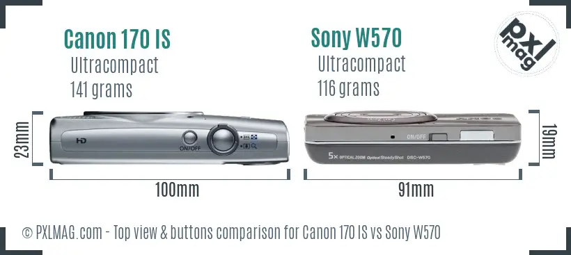 Canon 170 IS vs Sony W570 top view buttons comparison