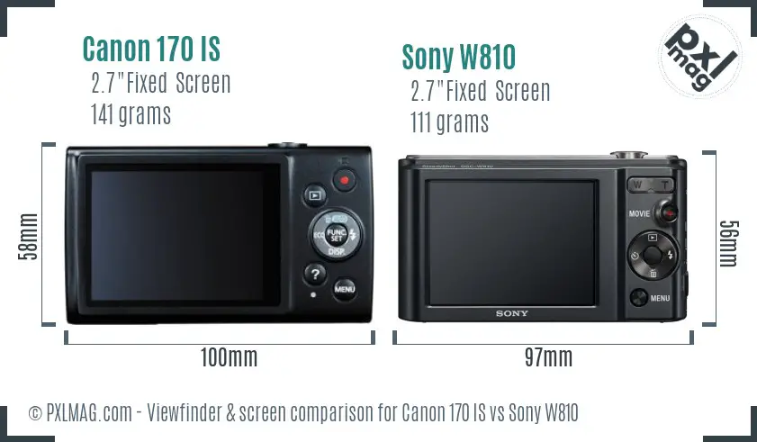 Canon 170 IS vs Sony W810 Screen and Viewfinder comparison