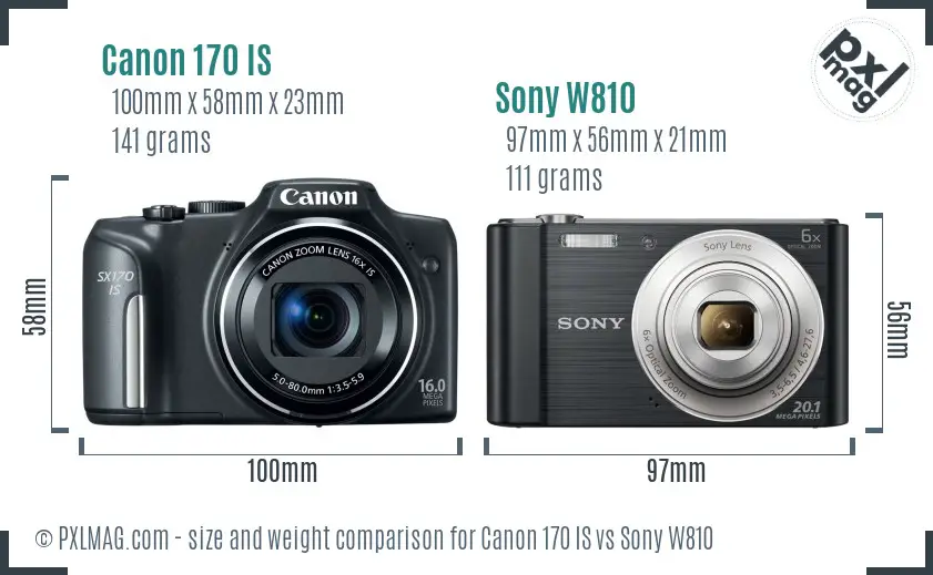 Canon 170 IS vs Sony W810 size comparison