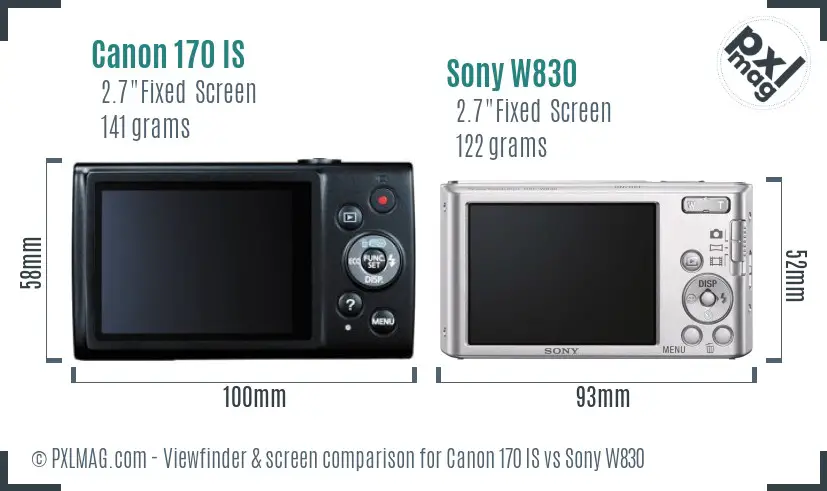 Canon 170 IS vs Sony W830 Screen and Viewfinder comparison