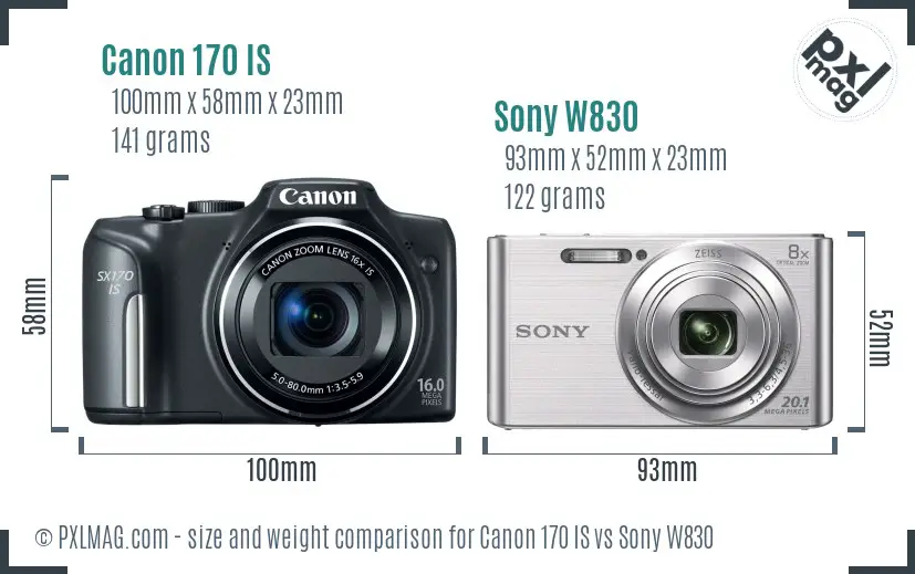 Canon 170 IS vs Sony W830 size comparison