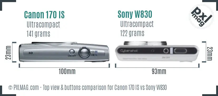 Canon 170 IS vs Sony W830 top view buttons comparison