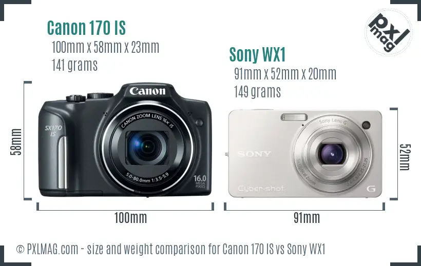 Canon 170 IS vs Sony WX1 size comparison