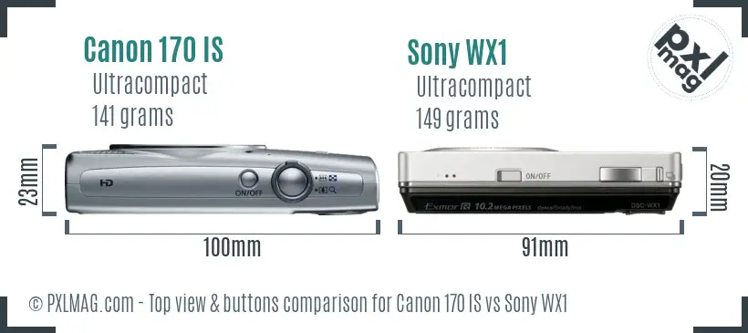 Canon 170 IS vs Sony WX1 top view buttons comparison