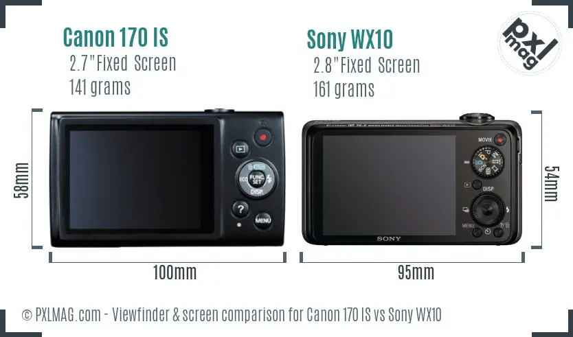 Canon 170 IS vs Sony WX10 Screen and Viewfinder comparison