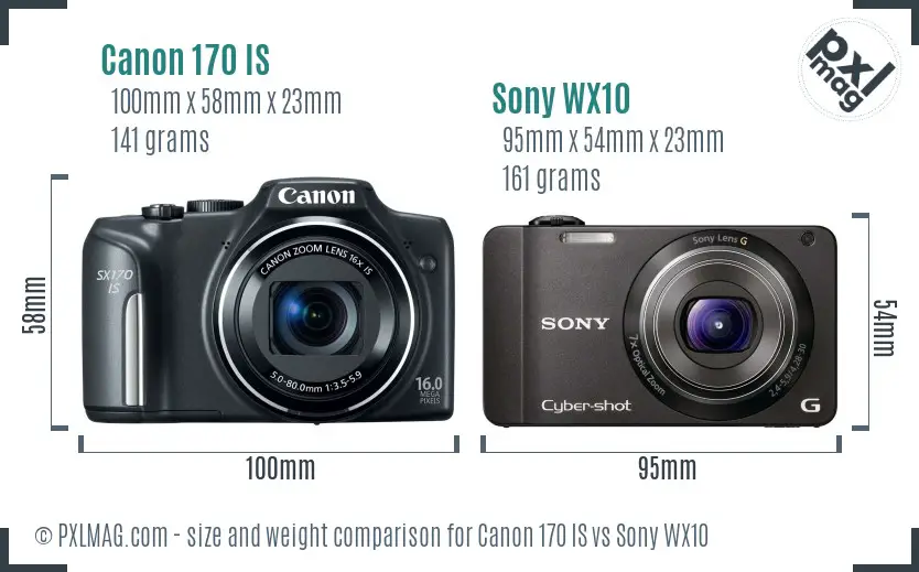 Canon 170 IS vs Sony WX10 size comparison