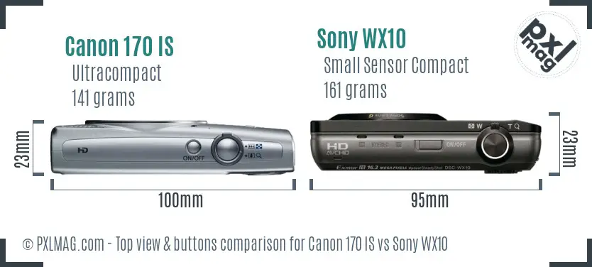 Canon 170 IS vs Sony WX10 top view buttons comparison