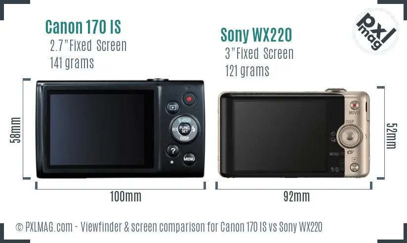 Canon 170 IS vs Sony WX220 Screen and Viewfinder comparison