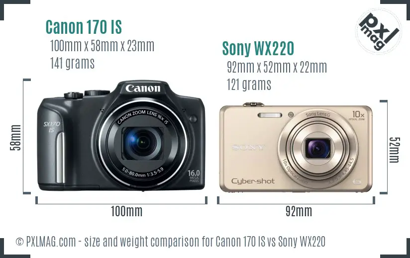 Canon 170 IS vs Sony WX220 size comparison