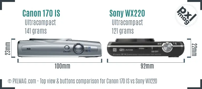 Canon 170 IS vs Sony WX220 top view buttons comparison