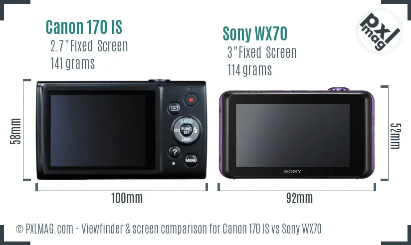 Canon 170 IS vs Sony WX70 Screen and Viewfinder comparison
