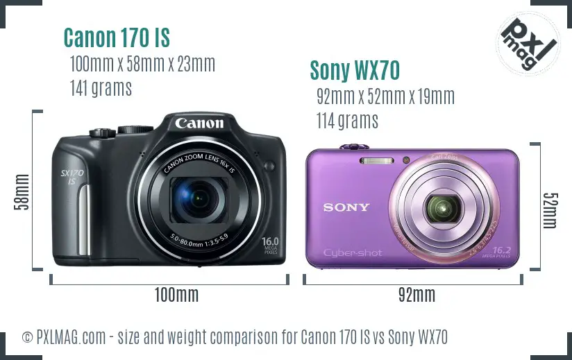 Canon 170 IS vs Sony WX70 size comparison