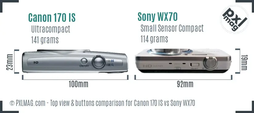 Canon 170 IS vs Sony WX70 top view buttons comparison