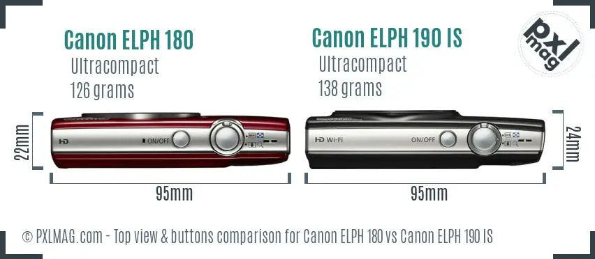 Canon ELPH 180 vs Canon ELPH 190 IS top view buttons comparison