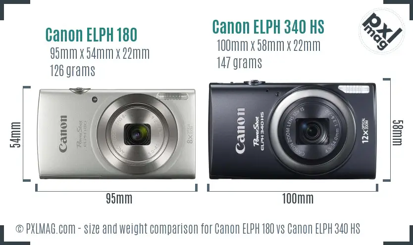Canon ELPH 180 vs Canon ELPH 340 HS size comparison
