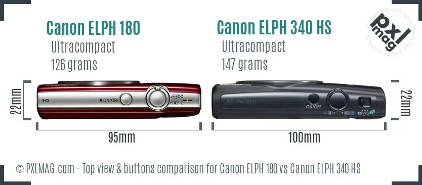 Canon ELPH 180 vs Canon ELPH 340 HS top view buttons comparison
