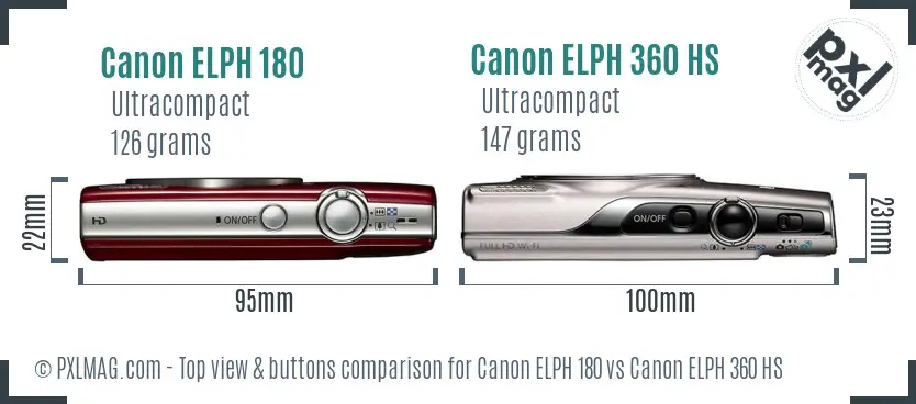 Canon ELPH 180 vs Canon ELPH 360 HS top view buttons comparison