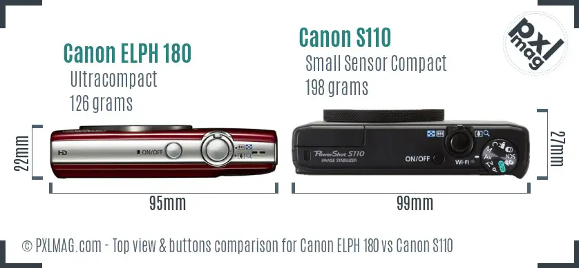 Canon ELPH 180 vs Canon S110 top view buttons comparison Canon ELPH 180 vs Canon S110 top view buttons comparison