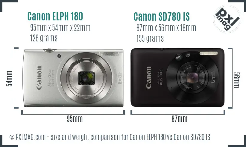 Canon ELPH 180 vs Canon SD780 IS size comparison
