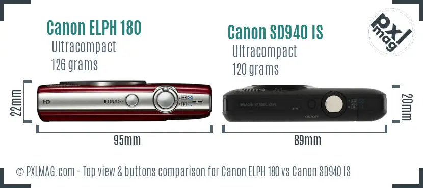 Canon ELPH 180 vs Canon SD940 IS top view buttons comparison