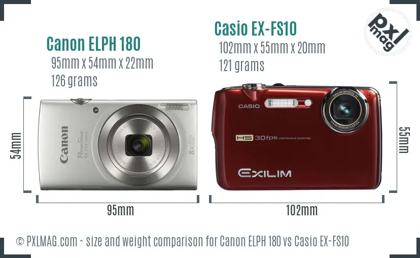 Canon ELPH 180 vs Casio EX-FS10 size comparison