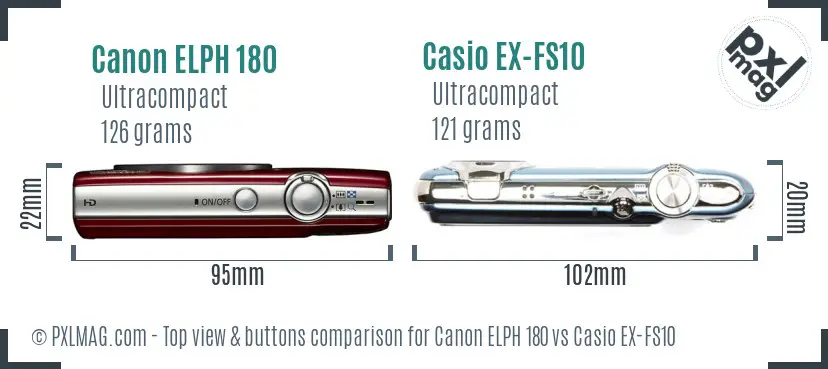 Canon ELPH 180 vs Casio EX-FS10 top view buttons comparison