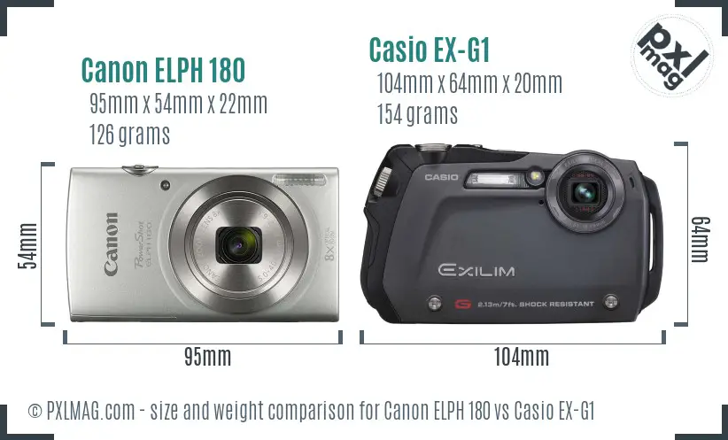 Canon ELPH 180 vs Casio EX-G1 size comparison