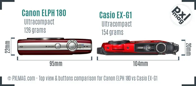 Canon ELPH 180 vs Casio EX-G1 top view buttons comparison