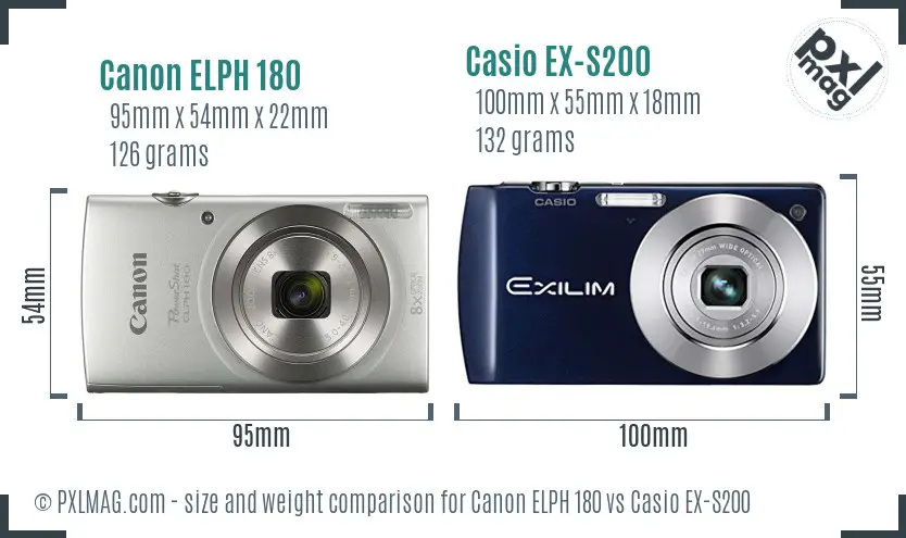 Canon ELPH 180 vs Casio EX-S200 size comparison