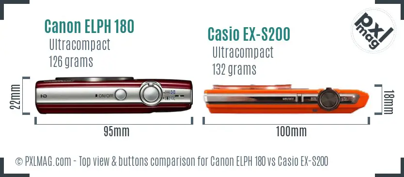 Canon ELPH 180 vs Casio EX-S200 top view buttons comparison