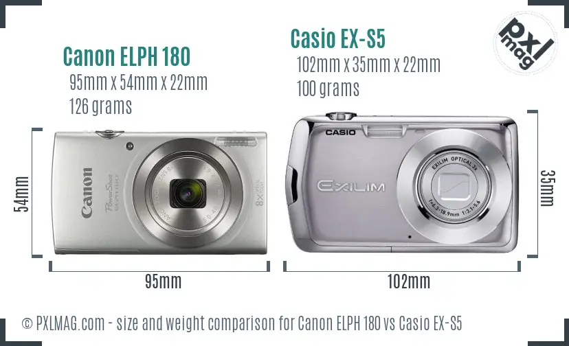Canon ELPH 180 vs Casio EX-S5 size comparison Canon ELPH 180 vs Casio EX-S5 size comparison