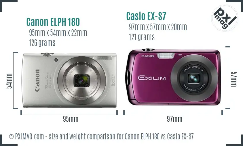 Canon ELPH 180 vs Casio EX-S7 size comparison