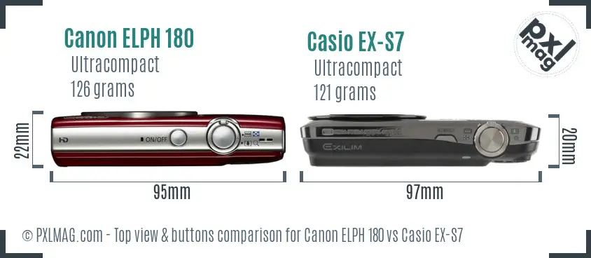 Canon ELPH 180 vs Casio EX-S7 top view buttons comparison