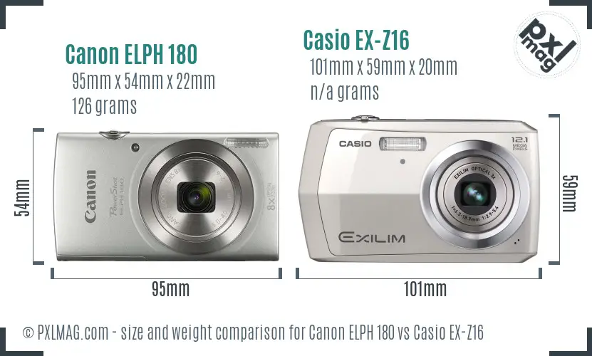 Canon ELPH 180 vs Casio EX-Z16 size comparison