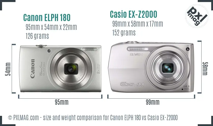 Canon ELPH 180 vs Casio EX-Z2000 size comparison