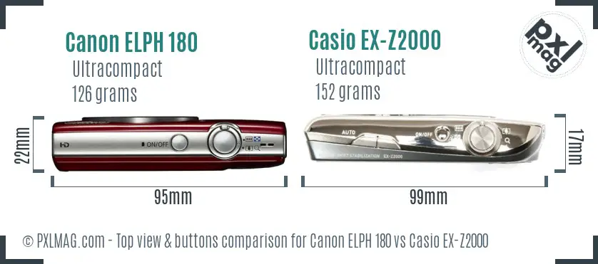 Canon ELPH 180 vs Casio EX-Z2000 top view buttons comparison