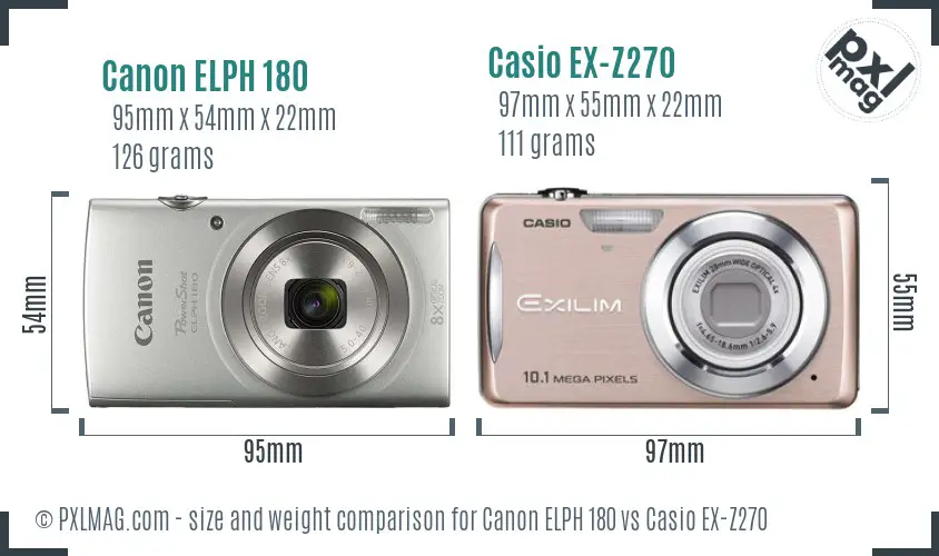 Canon ELPH 180 vs Casio EX-Z270 size comparison