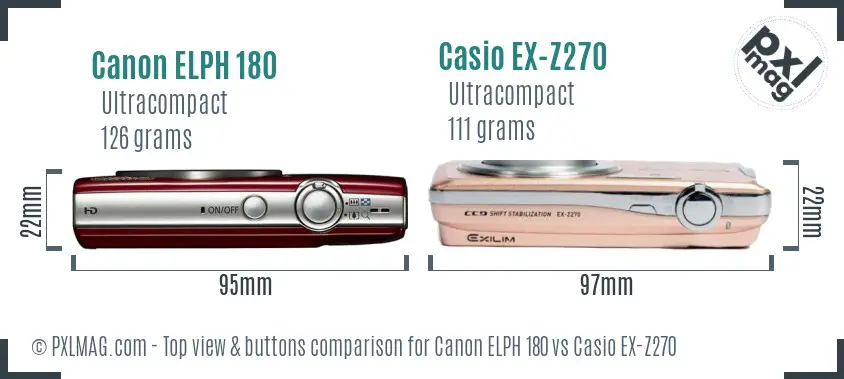 Canon ELPH 180 vs Casio EX-Z270 top view buttons comparison