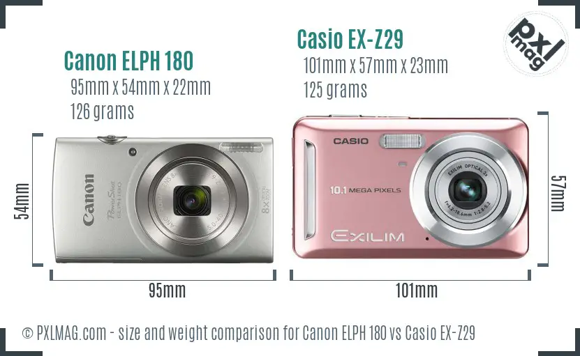 Canon ELPH 180 vs Casio EX-Z29 size comparison